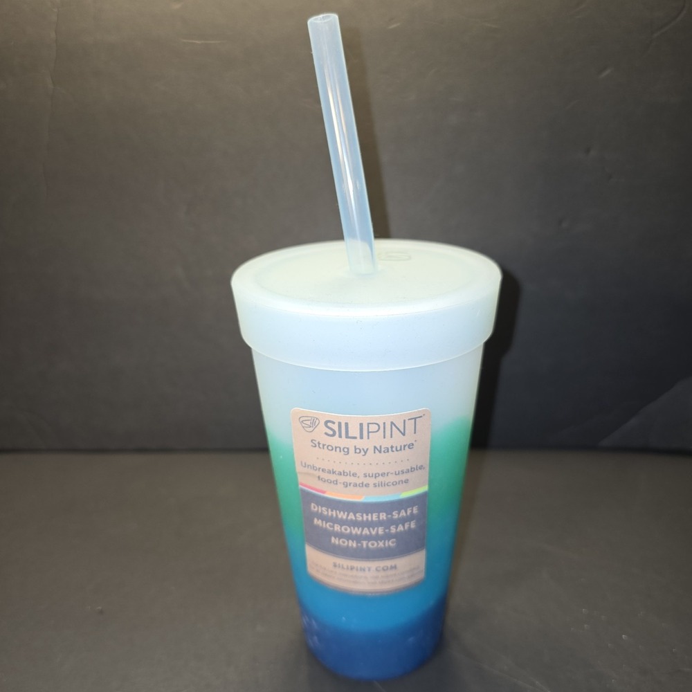 SILIPINT Strong by Nature Silicone Tumbler Cup with Straw Blue Green Ombre
